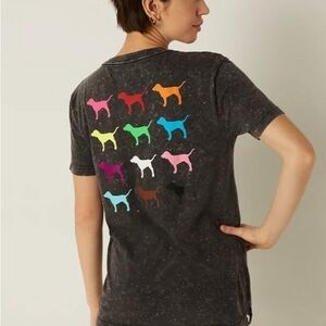 Pink Victoria's Secret Rare Rainbow Dog Dark Wash Tye-Dye Everyday Tee X-LARGE